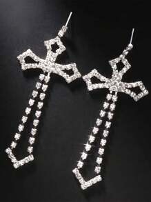 1Pair Sparkly Crystal Dangle Cross Eaaring For Women Rhinestones Blessing Jewelry Gift - Rhinestone Earrings - View 5