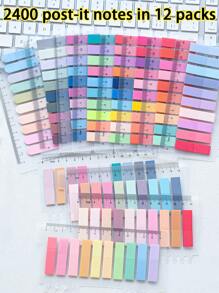 2400入組12款PET透明便條紙，摩蘭迪色系標籤索引，可用於分類標記（1包含12款樣式）