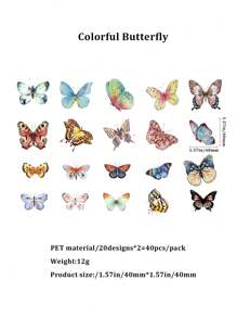 40 Stücke/Packung Retro Schmetterling & Blumen PET Aufkleber, für DIY Notizbuch und Dekoration