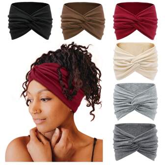 6 Packs Wide Headbands For Women, 7'' Extra Large Turban Headband Boho Hairband Hair Twisted Knot Accessories Home Bathroom Decor Fall Decor Back To School Hair Accessories