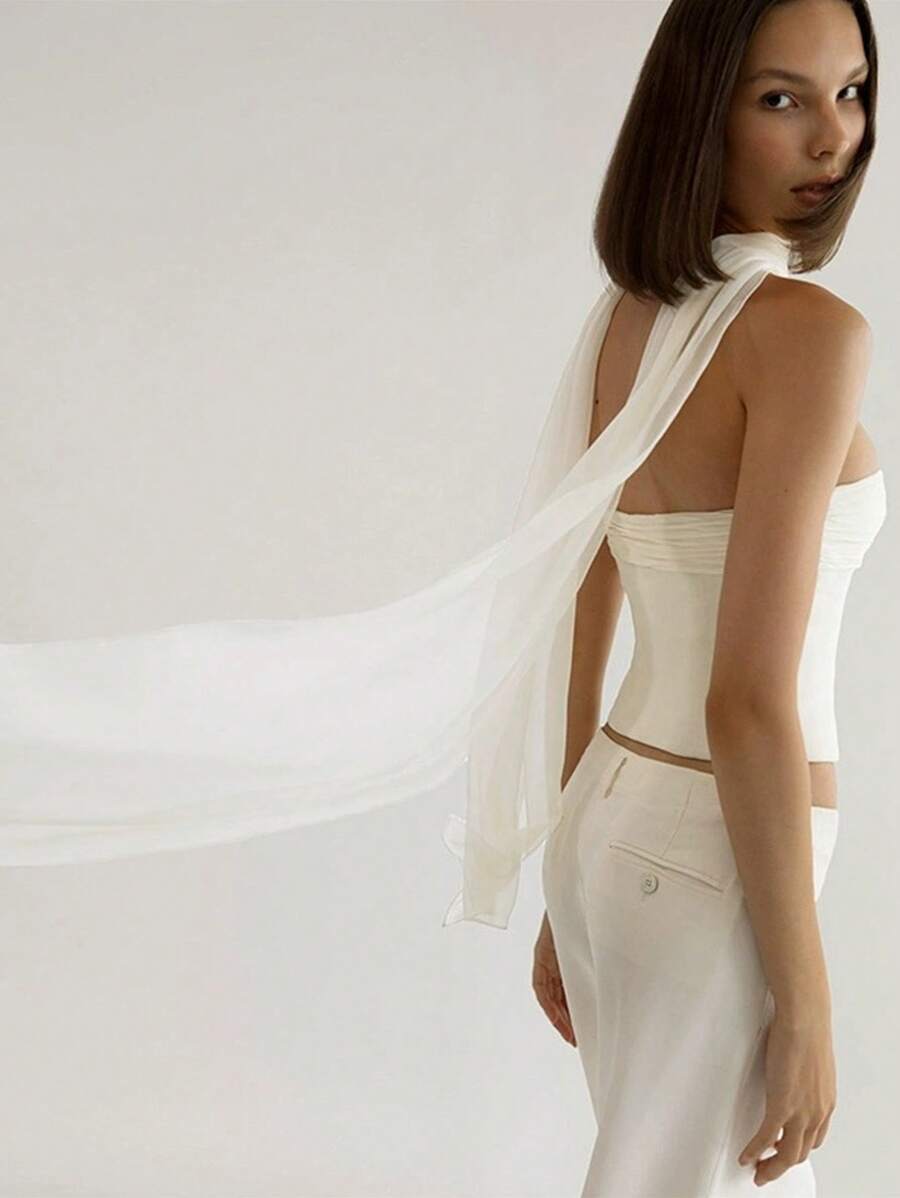 1pc Long Lightweight Chiffon Scarf, Narrow Neckerchief, Fashionable Accessory For Four Seasons, Spring/Summer/Autumn/Winter