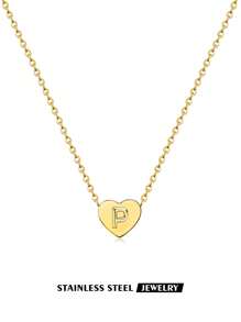 1 件时尚心形 A-Z 字母项链女式简约不锈钢链条项链女式吊坠时尚珠宝礼物情人节、妈妈、母亲、母亲节、礼物 - 心字母 - 查看 17