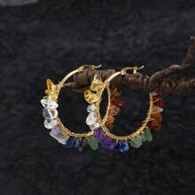 1 对波西米亚风格不锈钢不对称天然石串珠耳环，完美的夏日假日配饰 - 彩色 - 查看 24