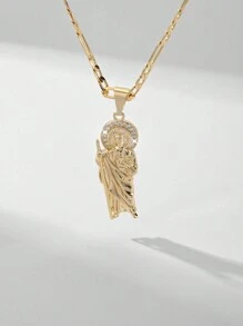 A Fashionable And Simple Yet Luxurious Copper Inlaid Relief St. Benedict Pendant Necklace, Suitable For Gifting To Couples, Friends, And Besties For Daily Wear, Holidays, And Praying. - Yellow Gold - View 6