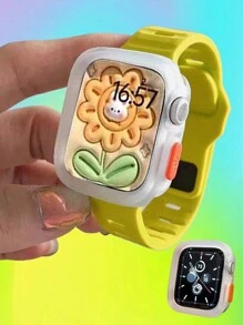 2 件装兼容 表带 Apple WatchStrap 和 Apple WatchCase 男女可调节荧光绿柔软超薄硅胶运动 表带和 Tpu 镂空软甲透明保护 Apple WatchCase 男女适用，兼容 表带 40/41/44/45/49MM，兼容 Series Ultra/SE/9/8/7/6/5/4，智能手表配件 - 螢光綠 - 查看 4