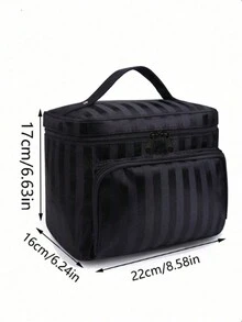 1pc Makeup Bag With Top Handle, Fashion Zipper Makeup Bag, Cosmetic Organizer Travel Toiletry Bag - Black - View 3