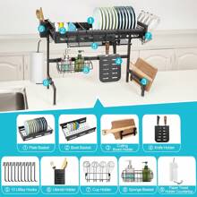 Over The Sink Dish Drying Rack (Expandable Height And Length),Adjustable Stainless Steel Kitchen Drainer Organizer For Plates,Cups, Knife,Utensils - Space,Saving Design,25.6-35.5 Inch