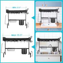 Over The Sink Dish Drying Rack (Expandable Height And Length),Adjustable Stainless Steel Kitchen Drainer Organizer For Plates,Cups, Knife,Utensils - Space,Saving Design,25.6-35.5 Inch