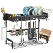 Over The Sink Dish Drying Rack (Expandable Height And Length),Adjustable Stainless Steel Kitchen Drainer Organizer For Plates,Cups, Knife,Utensils - Space,Saving Design,25.6-35.5 Inch