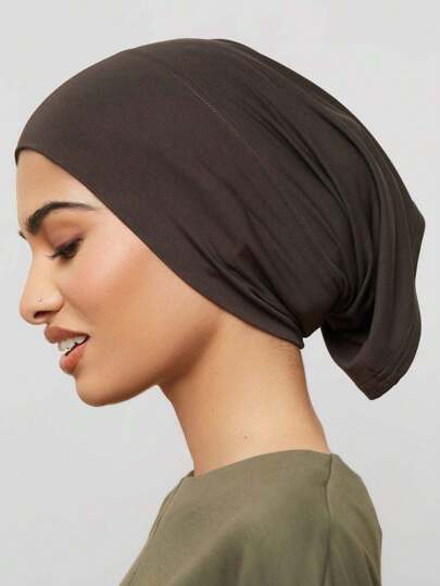 1pc Women's Solid/Colorful Bamboo Fiber Cap And Scarf Set, Head Wrap, Elastic Skull Cap, Beanie Hat