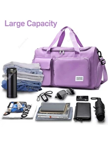 1pc 35l Gym Bag, Yoga Crossbody Bag, Sports Bag With Shoe Compartment And Wet Clothes Compartment, Purple Oxford Cloth Wear-Resistant And Waterproof Material, Travel Bag With Wet And Dry Pockets, Lightweight Carry-On Handbag, Weekend Overnight Bag For Women Men Training Trips Workouts Gym Swims And Plane Business Holidays