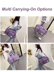1pc 35l Gym Bag, Yoga Crossbody Bag, Sports Bag With Shoe Compartment And Wet Clothes Compartment, Purple Oxford Cloth Wear-Resistant And Waterproof Material, Travel Bag With Wet And Dry Pockets, Lightweight Carry-On Handbag, Weekend Overnight Bag For Women Men Training Trips Workouts Gym Swims And Plane Business Holidays