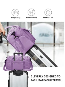 1pc 35l Gym Bag, Yoga Crossbody Bag, Sports Bag With Shoe Compartment And Wet Clothes Compartment, Purple Oxford Cloth Wear-Resistant And Waterproof Material, Travel Bag With Wet And Dry Pockets, Lightweight Carry-On Handbag, Weekend Overnight Bag For Women Men Training Trips Workouts Gym Swims And Plane Business Holidays