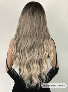 棕色至金色假发 长卷发假发 28 英寸中段 耐热合成发 渐变波浪假发 万圣节女士日常派对用