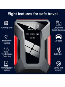 Una bomba de aire inalámbrica multifuncional portátil, con encendido de automóvil, iluminación de emergencia, pantalla digital precisa, parada automática, bomba de aire para automóvil, inflador de neumáticos de juguetes inflables