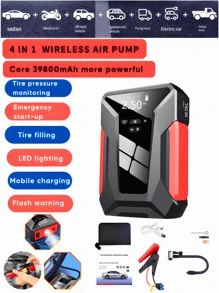 Una bomba de aire inalámbrica multifuncional portátil, con encendido de automóvil, iluminación de emergencia, pantalla digital precisa, parada automática, bomba de aire para automóvil, inflador de neumáticos de juguetes inflables