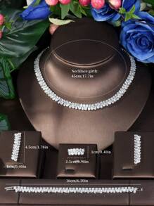 1套簡約立體氧化鋯石幾何裝飾珠寶套裝，適合女性旅行佩戴