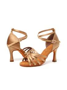 Zapatos de baile latino para mujeres con suela suave de 7cm, zapatos de baile cómodos para damas adecuados para bailar tango, salsa y entrenamiento de baile de salón - Caqui - Ver 5