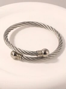 3入組時尚冷調不鏽鋼扭轉手鐲，適用於女性 - 銀色 - 查看 3