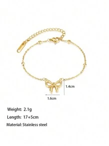 1入新款金色不掉色不鏽鋼項鍊套裝，由逃亡公主風格蝴蝶結及圓珠組成吊墜，女性時尚極簡鎖骨鏈 - 金黃色 - 查看 6