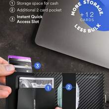 Men Malist Premium Carbon Fiber Blocking Automatic Pop-Up PU Leather Wallet Compatible With AirTag - Secure Side Access With Stylish Money Clip And Ultra-Slim Cash Pocket - For Birthday Gift Anniversary On Valentine Day For College Student School Student Male Men Dad Case Men's Teacher Gift For Boyfriend Husband Gifts Uncle Gifts For Brothers Man Gift Ideals Gift Bag Present Gifts For Teachers Men Gift Father Gifts Card Holder Wallet Business Card Holder Credit Card Holder For Men Mini Wallet Card Wallet Rfid Wallet - Multicolor - View 8