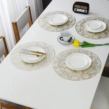 4/6入組圓形餐桌墊套裝，金色、銀色、玫瑰金色餐桌圓墊，適用於聚餐、節慶派對、婚禮及家庭餐桌 - 彩色 - 查看 7