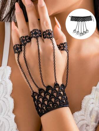 一件个性化、创意、时尚、可调节的手指链装饰，适合表演、派对和活动手部装饰和佩戴，适合狂欢