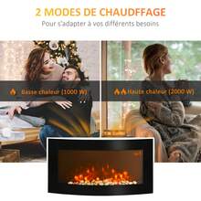 HOMCOM Cheminée électrique Murale éclairages latéraux LED Design Avant-gardiste Affichage LED avec télécommande et minuterie 1000/2000 W luminosité réglable Noir - Noir - Voir 8