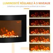 HOMCOM Cheminée électrique Murale éclairages latéraux LED Design Avant-gardiste Affichage LED avec télécommande et minuterie 1000/2000 W luminosité réglable Noir - Noir - Voir 6