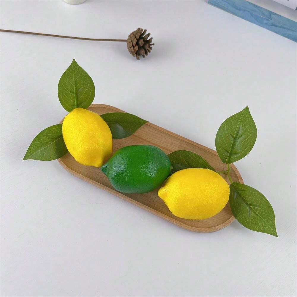 6pcs Artificial 3Inch Realistic Green And Yellow Lemon, Imitation