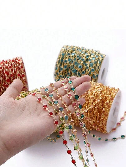 1Meter Colorful Glass Crystal Beads Chain Copper Chains For Necklace Bracelet Jewelry Making DIY Components Accessories