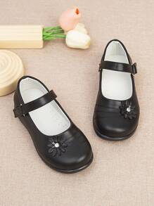 Black Plain Girls' School Performance Shoes, Suitable For Elementary School Students, Spring And Autumn Seasons - Black - View 4