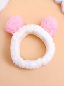 1pc Cute Plush Hair Tie Band For Washing Face And Makeup, Hair Band Home Bathroom Decor Fall Decor Back To School - Black and White - View 5