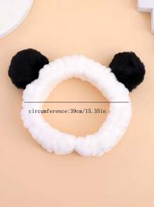 1pc Cute Plush Hair Tie Band For Washing Face And Makeup, Hair Band Home Bathroom Decor Fall Decor Back To School - Black and White - View 4
