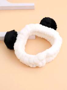1pc Cute Plush Hair Tie Band For Washing Face And Makeup, Hair Band Home Bathroom Decor Fall Decor Back To School - Black and White - View 1