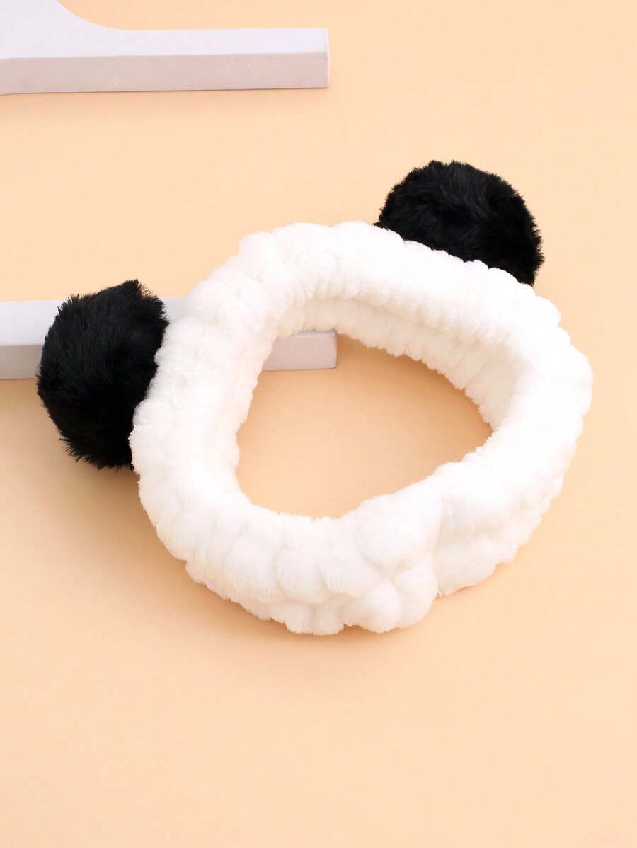 1pc Cute Plush Hair Tie Band For Washing Face And Makeup, Hair Band Home Bathroom Decor Fall Decor Back To School - Black and White - View 1
