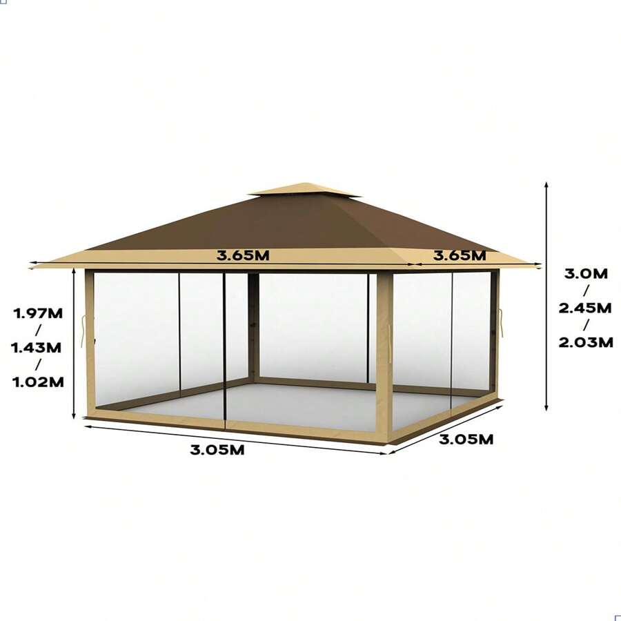 12x12 FT Gazebo Tent Outdoor Pop Up Canopy Tent With Netting