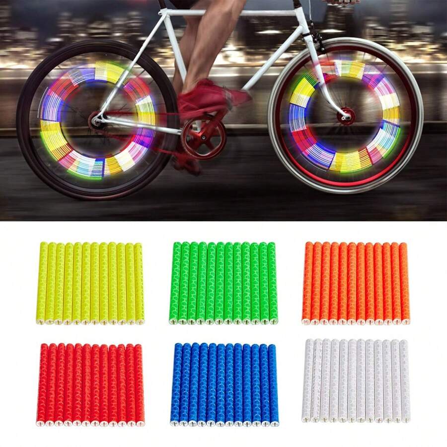 12/24/36PCS Bag Bicycle Wheel Spokes Reflective Sticker Tube Strip Warning Light DIY 7.5cm MTB Cycling Reflector Reflective Kit