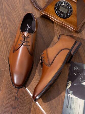 SELECTSHOES Men's Leather Fashion Business Dress Shoes Black/Darkbrown/Yellowbrown Oxford Derby Shoes