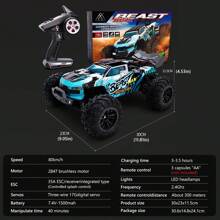 SG116MAX Tỷ lệ 1:16 Đua xe tốc độ cao 80km/H Xe RC 4WD tốc độ 80 km/h, Động cơ không chổi than, Xe RC chạy bằng điện chống nước, Buggy RTR mọi địa hình 2,4 GHz, Quà tặng cho người lớn - Màu xanh lam - Xem 12