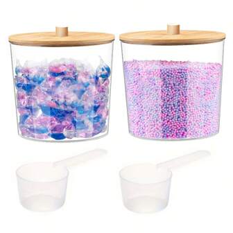 Tvättrumsorganisation och förvaringsburkar Stor kapacitet Akrylförvaringslåda Tvättmedelskapslar Behållare med sked Genomskinlig tvättmedelsdispenser, För tillbaka till skolan