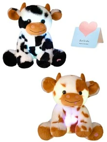 20cm/7.8英寸發光坐牛卡通毛絨玩具，柔軟的黑白奶牛棕色動物玩偶裝飾擺件，可作為嬰兒壓神器，兒童玩具，生日禮物和臥室裝飾用品（不含電池） - 彩色 - 查看 13