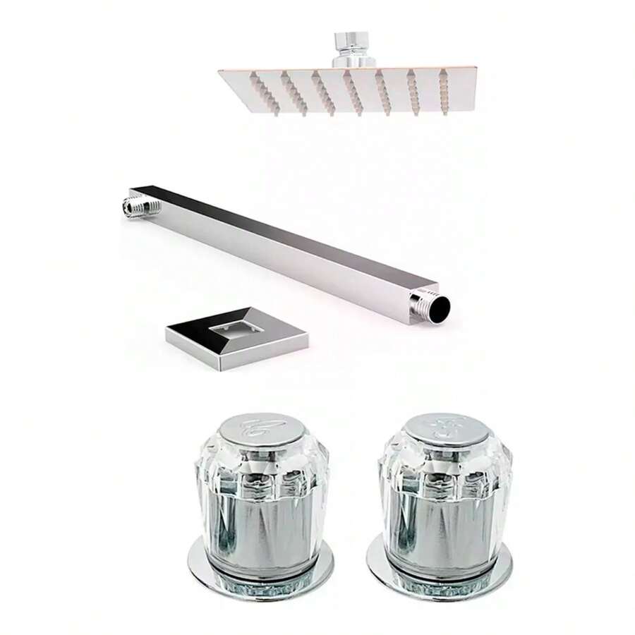 Regadera Cuadrada 15cm Brazo Cuadrado Y Maneral Transparente - Plateado - Ver 1