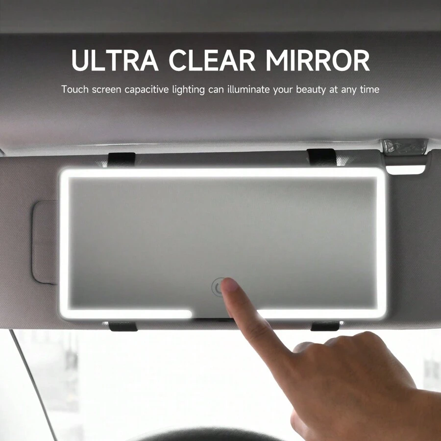 Fccemc Ultra Thin LED Car Makeup HD Mirror Sunshade Makeup Hanging Mirror USB Charge Sun Visor Dimmable Touchscreen Auto Interior Vanity Mirror For Women