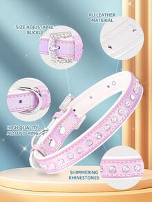 Rhinestone Decor Dog Collar, Adjustable Pet Collar With Color Block Leather For Small And Medium Dogs, Cat Collar - Purple - View 2