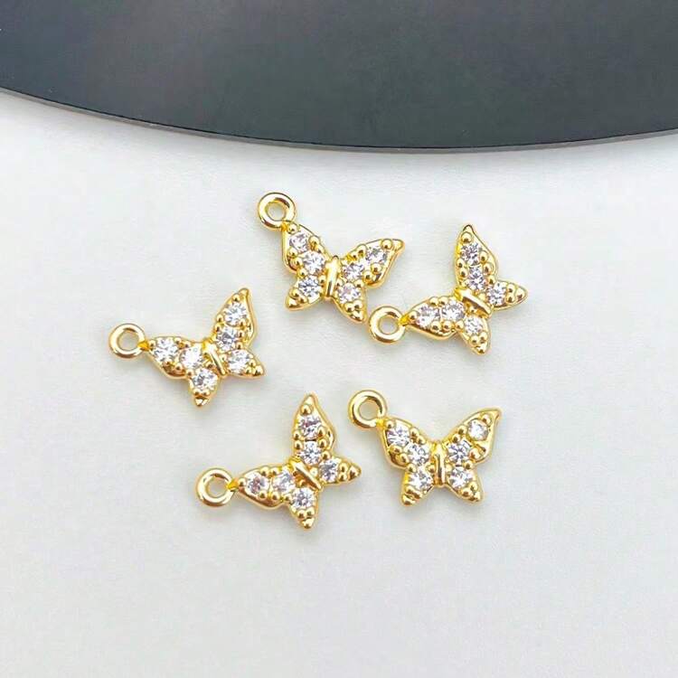 5入組鑲鑽蝴蝶形吊墜,diy珠寶製作配件 - 金黃色 - 查看 2