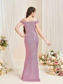 Teen Girls' Off-Shoulder Mermaid Evening Gown With High Slit & Flared Fish-Tail Hemline – Formal Attire For Weddings, Galas, Pageant Events, Charity Balls, And Luxury Birthday Celebrations