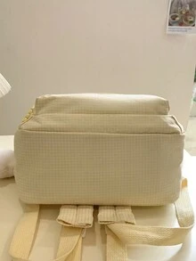 Mochila escolar simple de gran capacidad con diseño de cuadros para chicas adolescentes - Amarillo - Ver 3