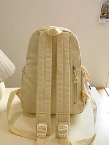 Mochila escolar simple de gran capacidad con diseño de cuadros para chicas adolescentes - Amarillo - Ver 4