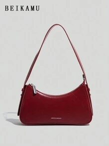 Tas Bahu Rantai Ruched Plaid Plain Adjustable Rantai Fashionable Minimalis - Burgundy - View 4